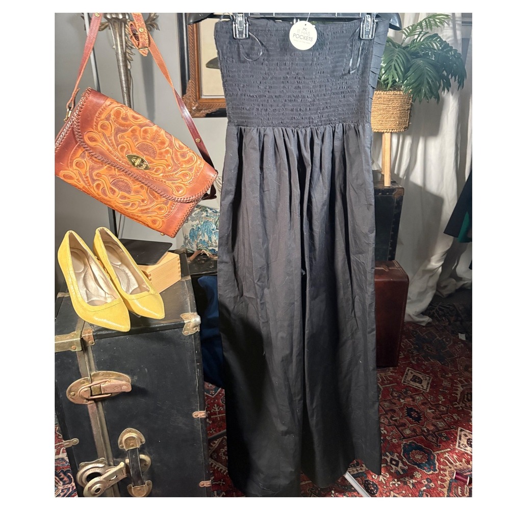 Band Of NWT The Free Black Strapless Jumpsuit Wide Leg 100% Cotton Poplin size M - Picture 6 of 11